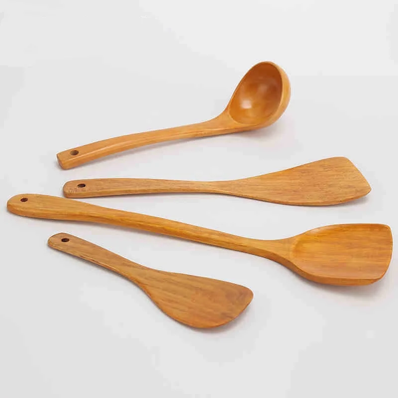 4PCS Kitchen Utensil Set Gold Wood Shovel Scoop Set Kitchen Cooking Utensils Spatula Gadgets Cooking Tools