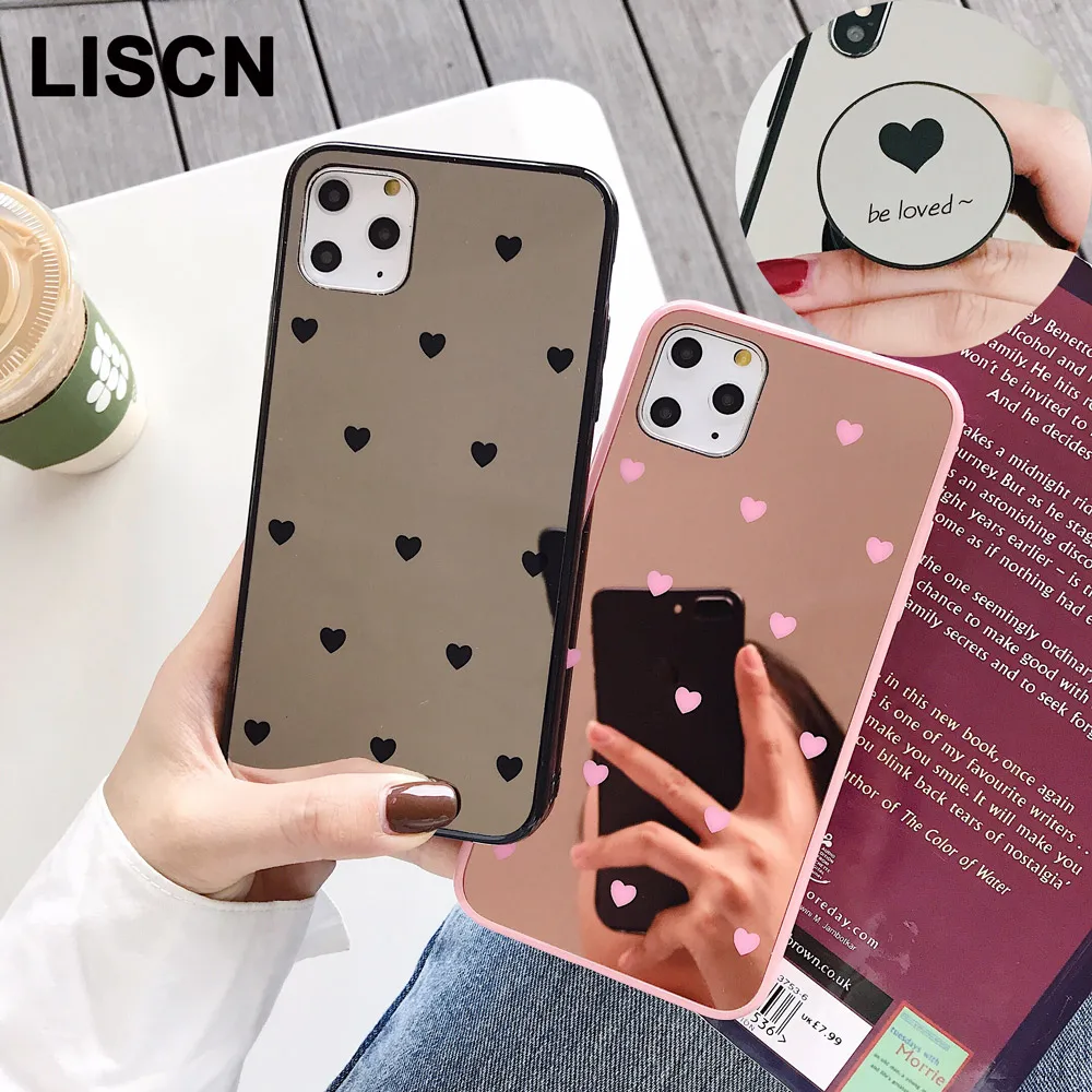 

Splice Mirror Phone Case For iPhone 11 Pro Max xr x xs 8 7 6 Plus Soft TPU Case Black Pink Bumper Coque For iPhone 11 Love Cover
