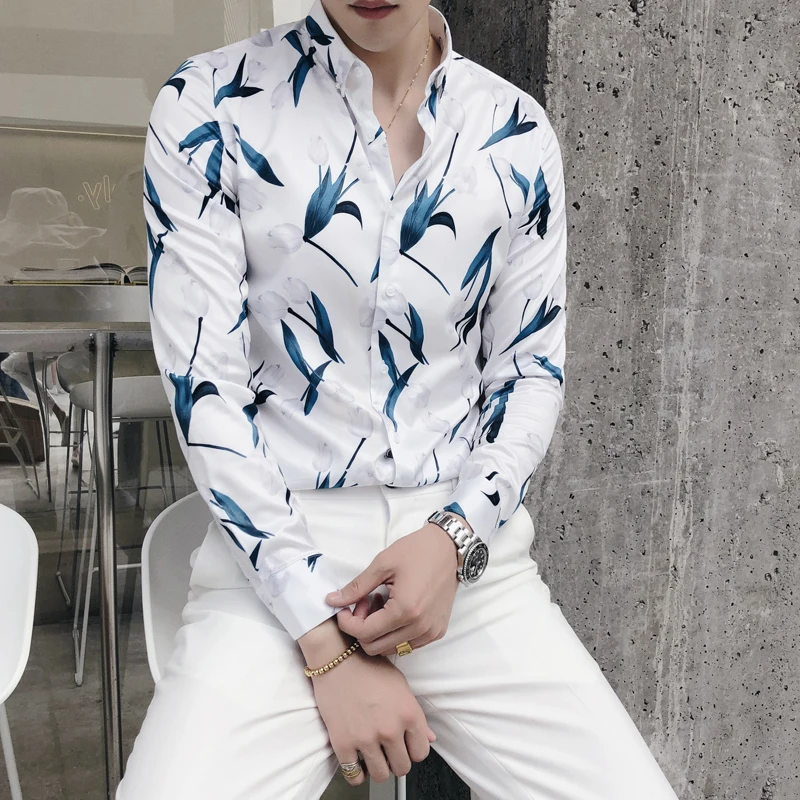 

British Printed Shirts Mens Fashion 2019 Fall Winter Long-sleeved Shirts Mens Stylish Office Shirts Mens Party Dress Beach Cloth