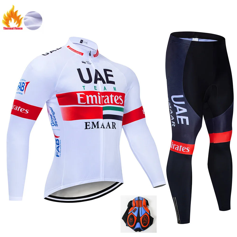 Велоспорт Джерси Набор ОАЭ Pro команда с длинным рукавом Одежда для мужчин зимняя велосипедная одежда термальная флисовая uninto Ropa Ciclismo Hombre