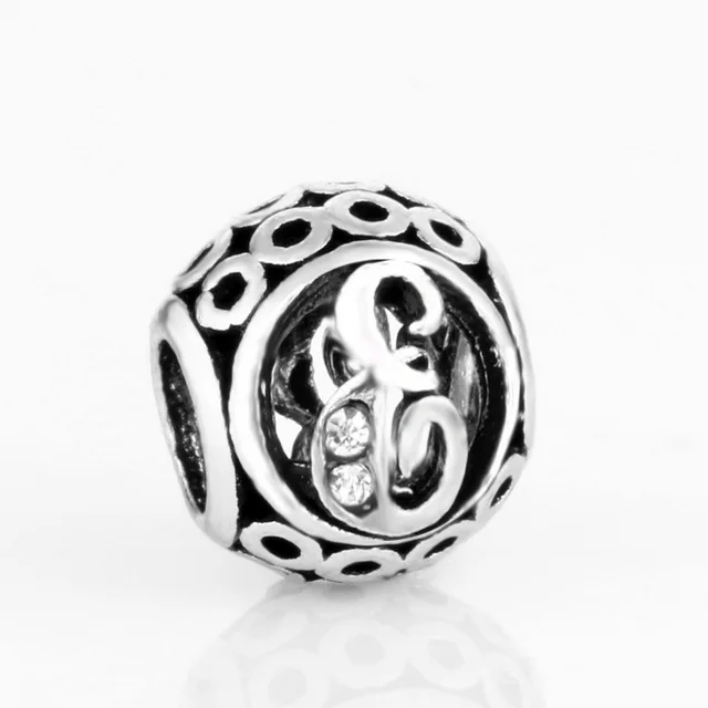 free shipping MOQ 1pc round openwork initial letter alphabet diy bead fit original pandora charms bracelet X004