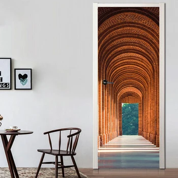 

3D Door Sticker European Style Arch Wall Mural Art Wallpaper Poster Door Stickers PVC Self Adhesive Removable Home Door Decals