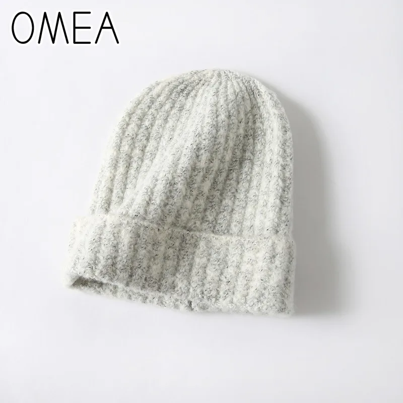 OMEA, разноцветные вязаные шапки бини, женская зимняя шапка, однотонный пуловер, женские шапки, кашемировые зимние шапки