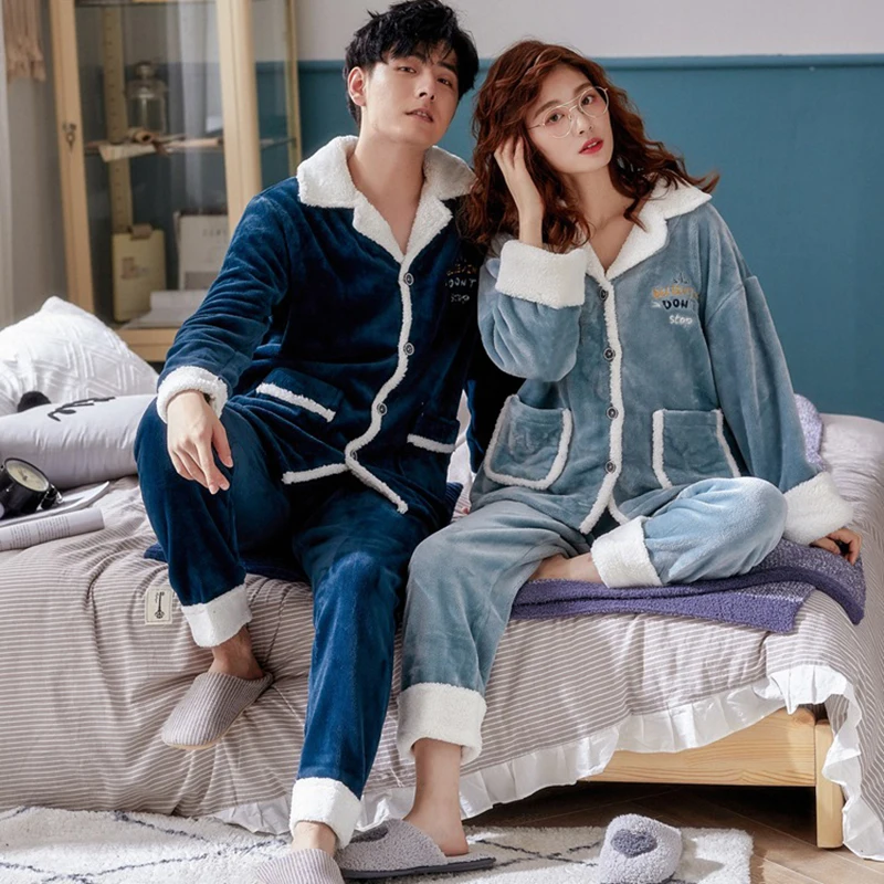 Warm-mink-velvet-cardigan-turtleneck-coral-velvet-pajama-lady-Couple-home-wear