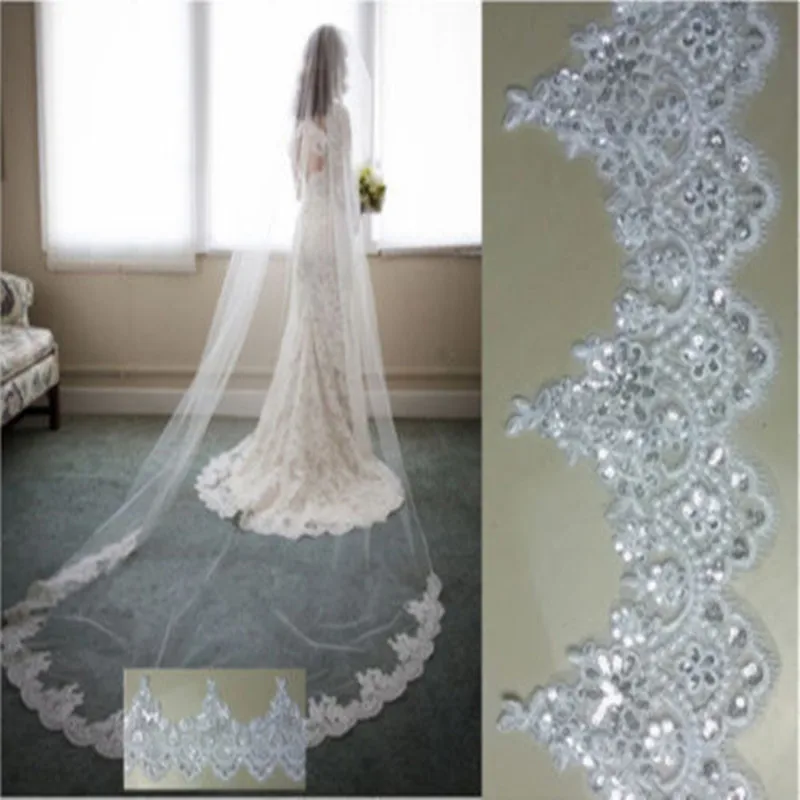 3*1.5M Women Wedding Veils Long One Layer With Comb Bridal Party Veil Sequins Lace Appliqued 3*1.5M Women Wedding Veils Long One Layer With Comb Bridal Party Veil Sequins Lace Appliqued