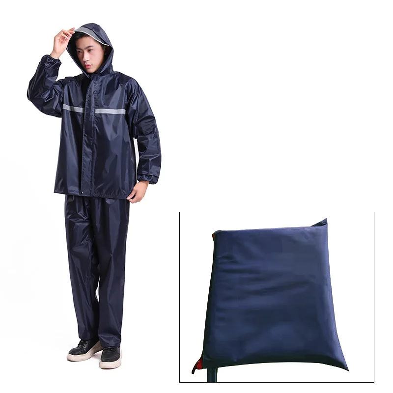 navy blue Непромокаемая Водонепроницаемая дождевик со светоотражающими полосками для женщин и мужчин, дождевик с капюшоном, пончо для мотоцикла, дождевик для рыбалки и пеших прогулок - Цвет: navy blue