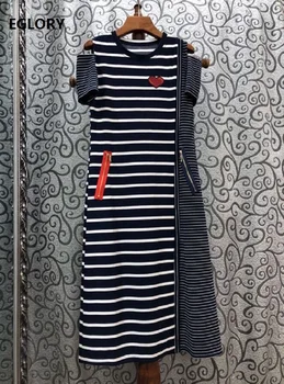 

2020 Summer Fashion Striped Dress High Quality Ladies O-Neck Sweetheart Sequined Deco Sexy Off Shoulder Casual Cotton Dress XL