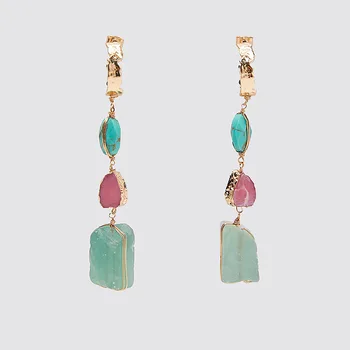 

New ZA Natural Stone Dangle Earrings for Women Vintage Geometric Druzy Stone Pendant Long Drop Earring Fashion Jewelry 2020