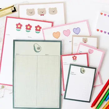 

4pcs Cartoon Bear Floret Avocado Grid Memo Pad Kawaii Diary Notebook Stickers