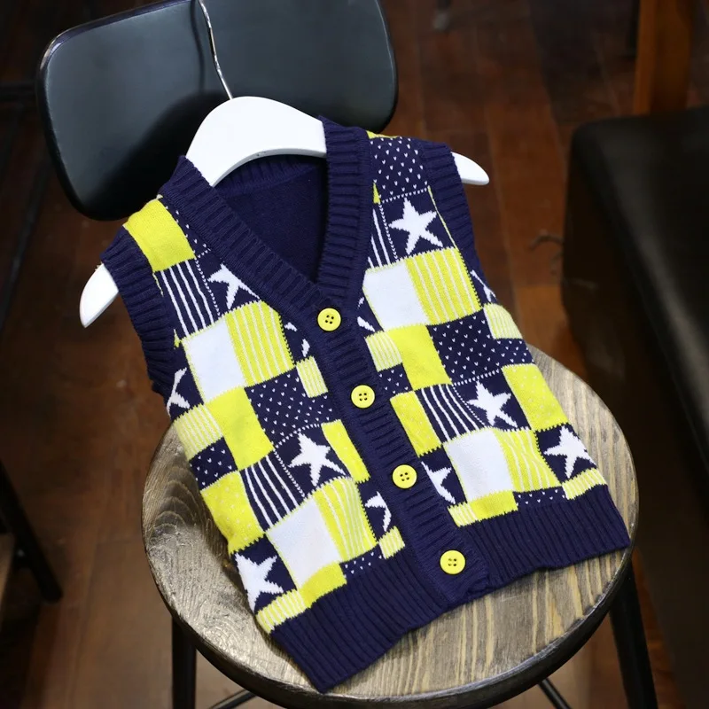 Весенний стильный жилет для мальчиков жилет в европейском и американском стиле детский модный свитер-Кардиган вязаный свитер из чистого хлопка