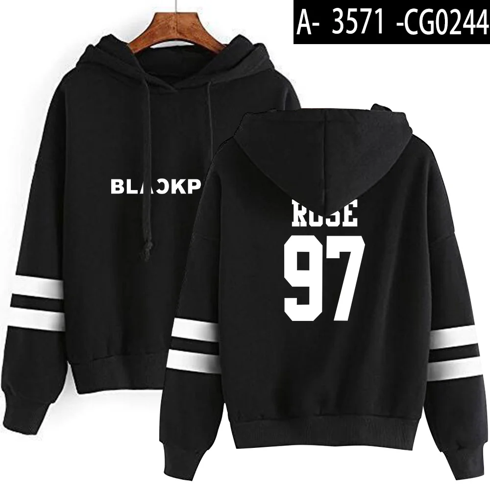 Blackpink Lisa толстовки женские карманы трендовые Kpop толстовки женские письмо напечатано свободно бархат женские с длинным рукавом Милая уличная - Color: black