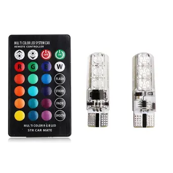 

2PCS 5050 / T10 5050 6SMD Colorful RGB LED Car Interior Reading Light Bulb Decoration Lamp With Remote Control Car Styling Top