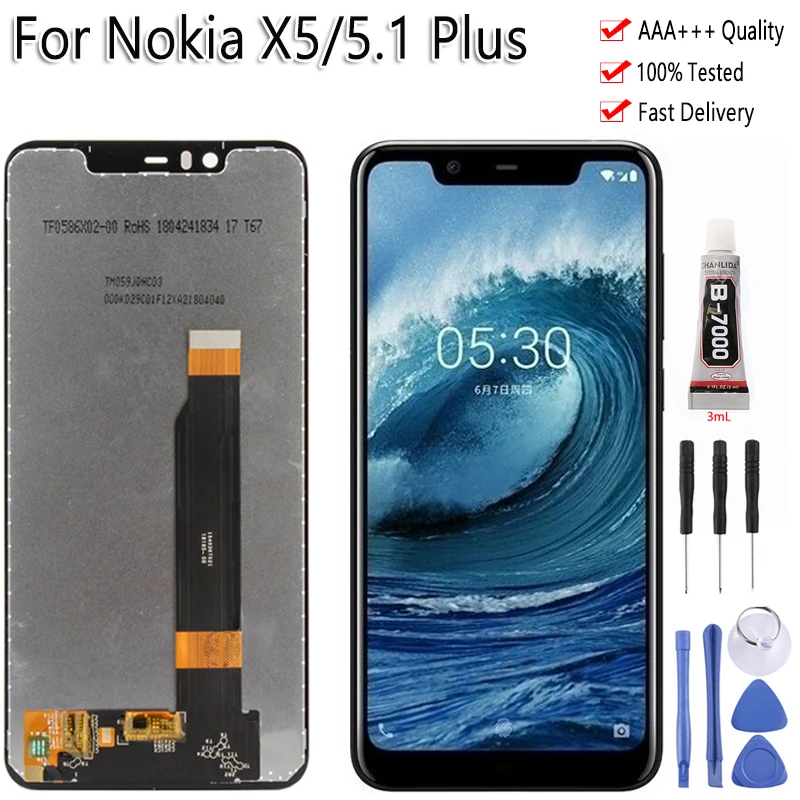 

Original Display For Nokia X5 5.1 Plus LCD Witn Touch Screen 5.86" Digitizer Assembly Free Tools For Nokia X5 LCD + Frame