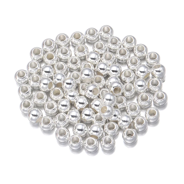 20-100pcs/Lot 6 8 10 12 14mm CCB Spacer Beads Round Loose Bead Big Large Hole Beads For Jewelry Making  DIY Bracelet Wholesale Silver