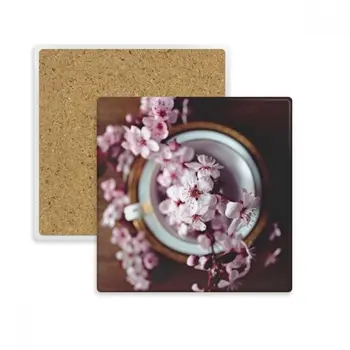 

Pink Plum Blossom Vase Square Coaster Cup Mug Holder Absorbent Stone for Drinks 2pcs Gift