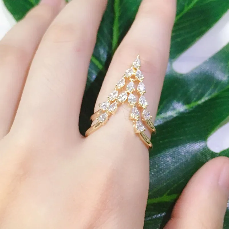Gold Color Белого золотого цвета Блестящий кубический циркон кольца для женщин трендовые Регулируемые кольца модные ювелирные изделия аксессуары вечерние подарки CRP224 - Цвет основного камня: Gold Color