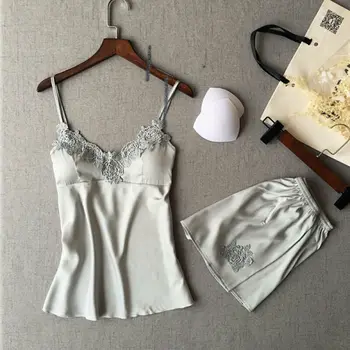 

2pcs Womens Sexy Satin Silk Sleepwear Babydoll Lingerie Nightdress Pajamas Set