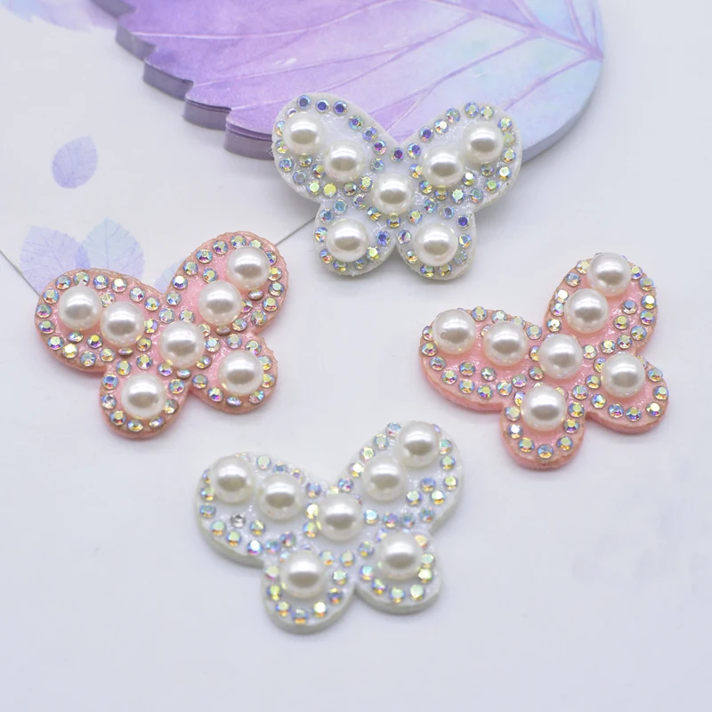 

10Pcs/lot Paired Butterfly Rhinestone Applique Sew-on Pearl Accessory Patches for DIY Craft Hairband Clothing Ornament Material