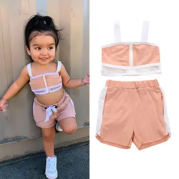 

Infant Baby Girl Summer Outfit Sleeveless Mesh Tank Tops+Short Elastic Pants Sport Toddler Girls Clothes