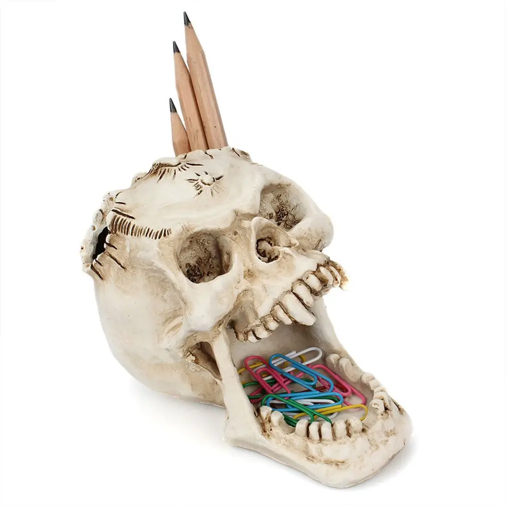 Череп голова орнамент Скелет канцелярские ручки держатель для домашнего офиса