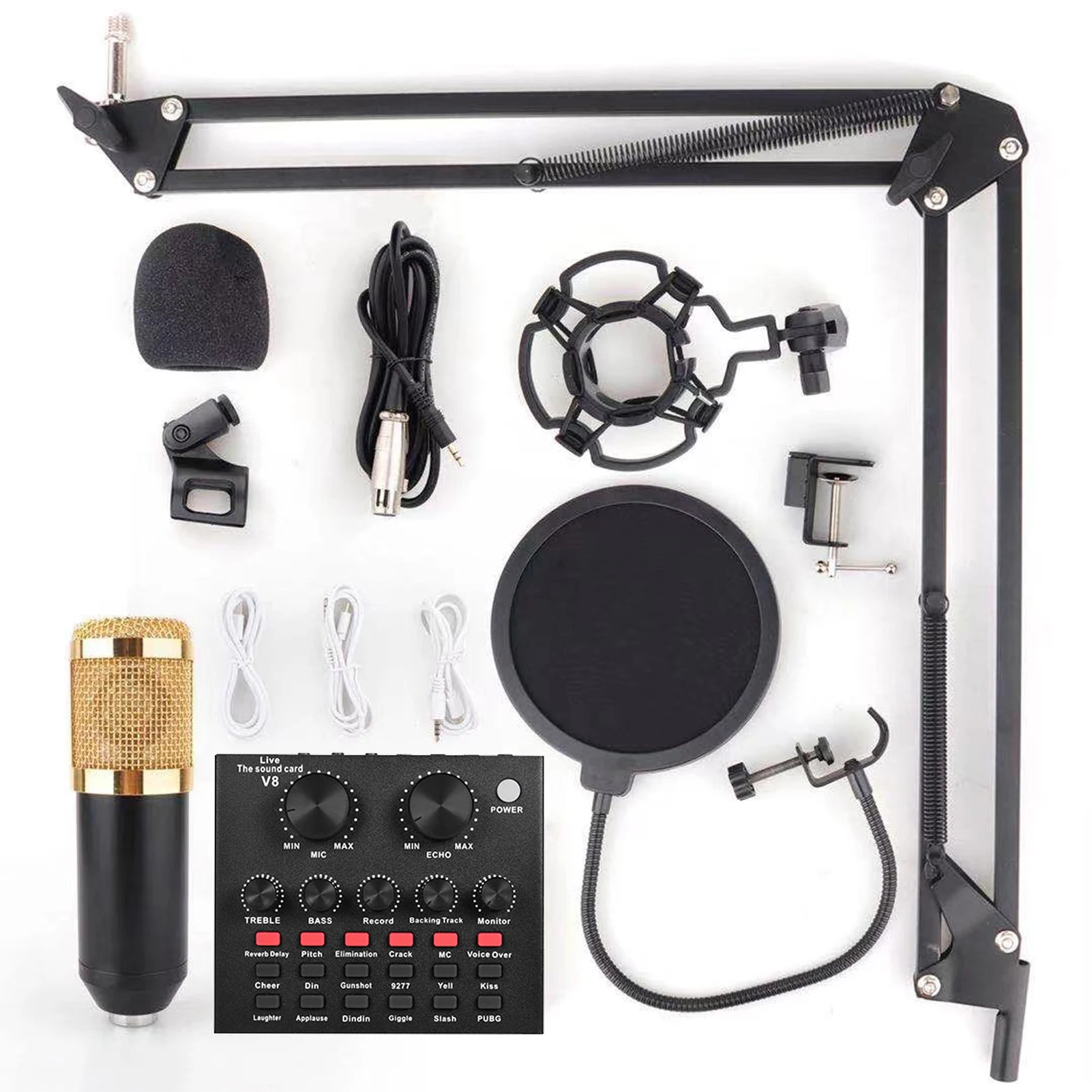 

vxmba Podcast Live Broadcast Equipment Professional Condenser MIC BM-800 Microfone with V8 Sound Card Arm Stand Studio