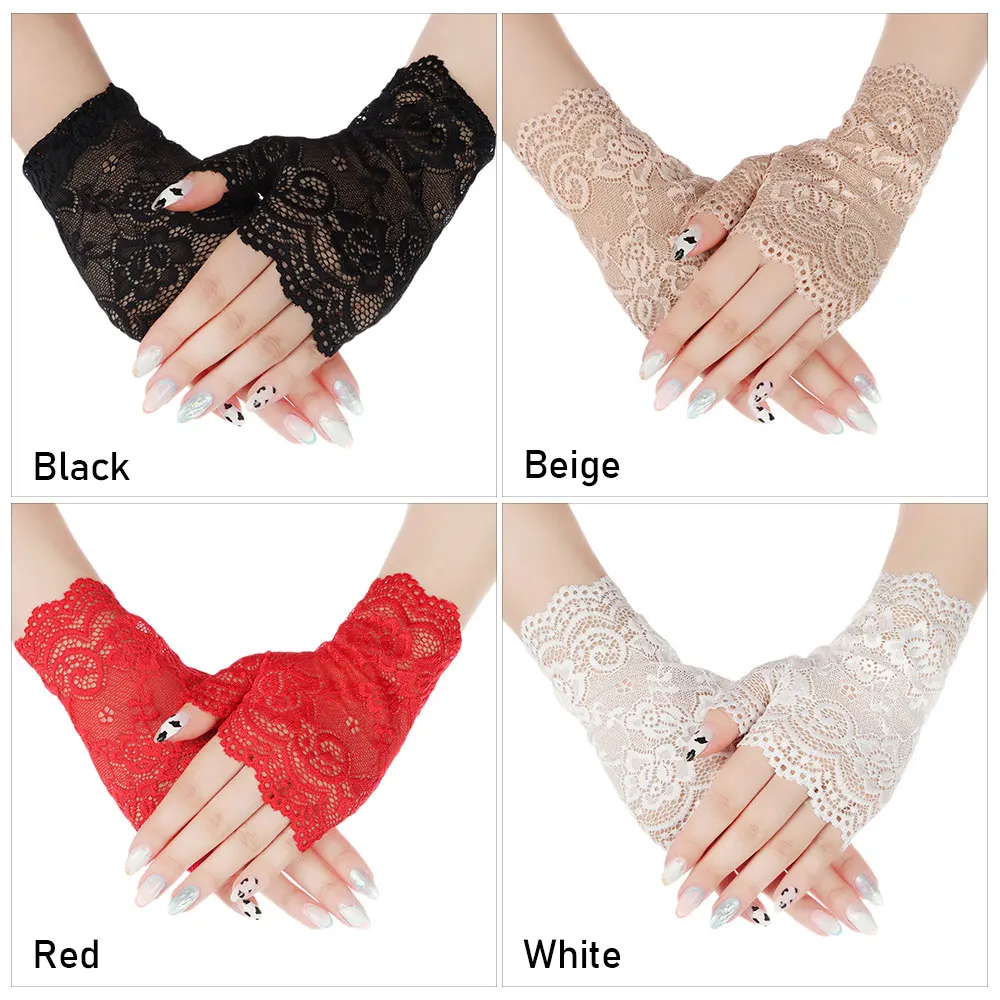 1 paar Mode Frauen Spitze Handschuhe Elastische Frühling Sommer Sonnenschutz Kurze Finger Driving Handschuhe Halbe Finger Handschuhe – Detail 2