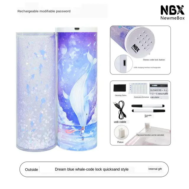 Pencil Case Code Lock Pen Box NBX Password Pencil Case Large Capacity Stationery Box Multi-Function Cylindrical Pencil Box Style 17