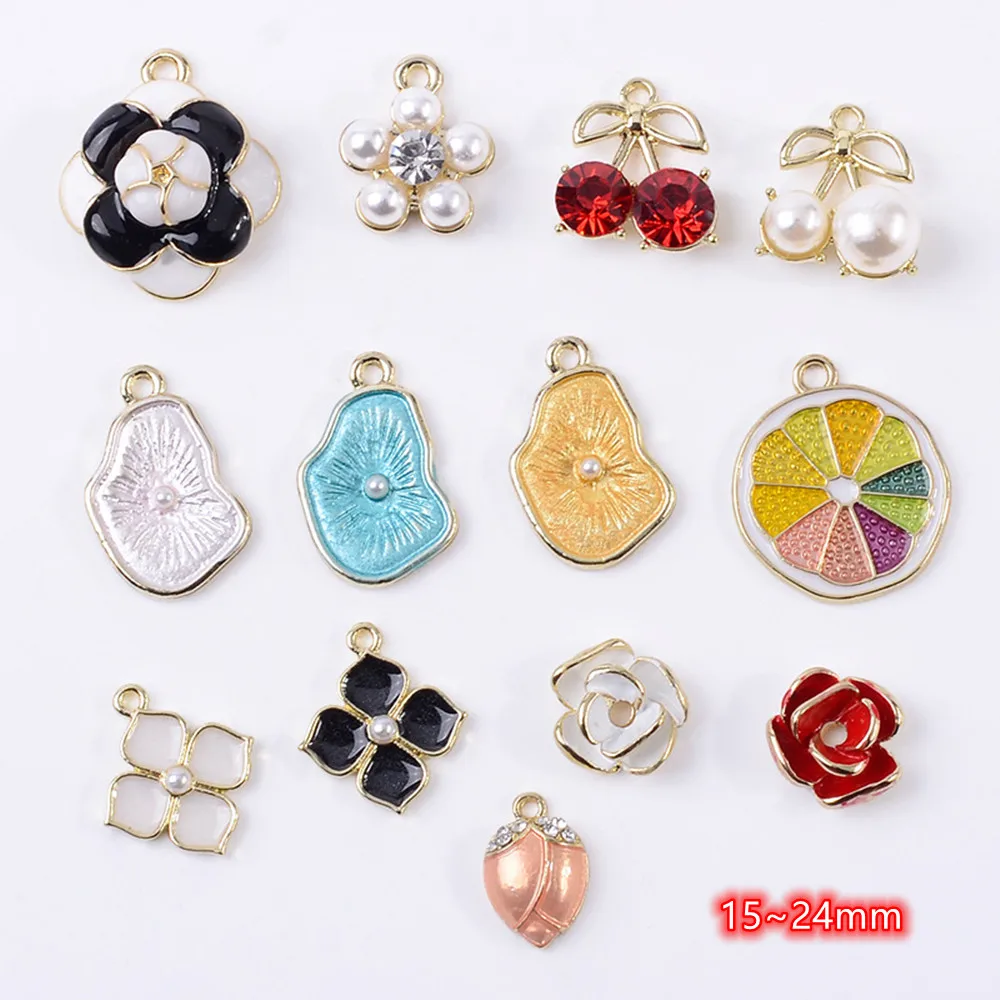 

Exquisite Clock Enamel Charms for Jewelry Making 10pcs Alloy Flower Cherry Charms for Necklaces Earrings Pendants DIY Crafts