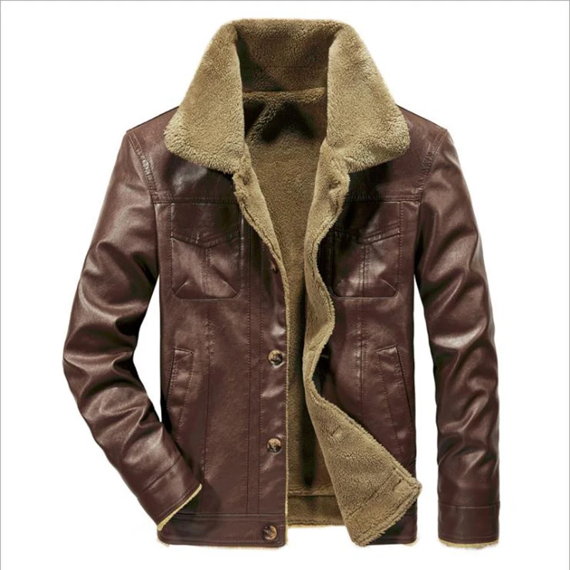 Осенне-зимняя куртка из искусственной кожи, Мужская Флисовая ветровка, повседневная куртка, Мужская куртка, облегающая теплая мотоциклетная кожаная куртка
