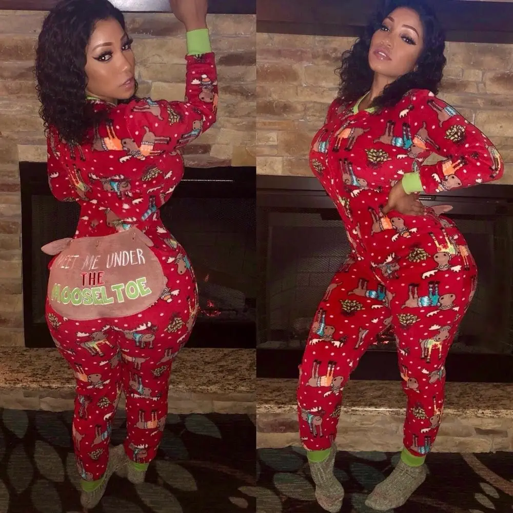 

New Sexy Women Xmas Jumpsuit Skinny Bodycon V Neck Romper Long Sleeve Playsuit Christmas Party Lady Clubwear Trousers Pant S-2XL