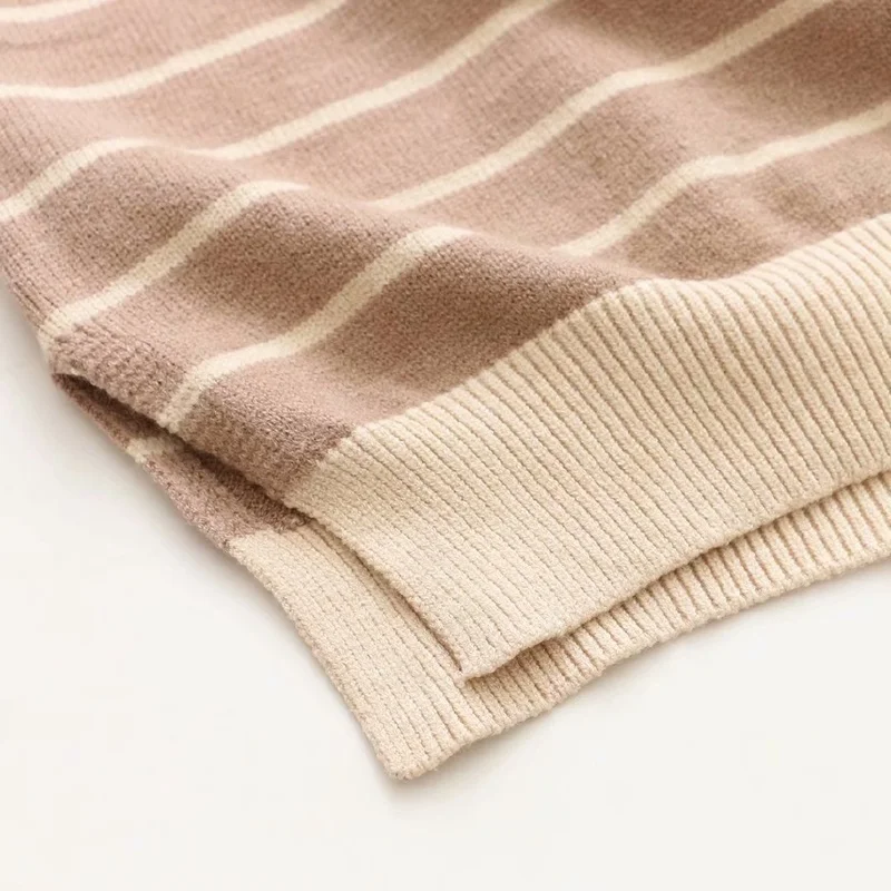 Plus Size XL-3XL Women's Knitted Dress Casual Hooded Striped Mini Dresses Autumn Pullover