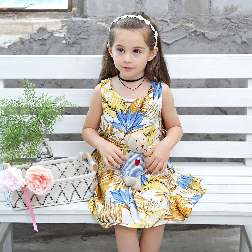 Детское платье для девочек; платье принцессы без рукавов; хлопковая детская одежда; подростковая одежда; летние хлопковые праздничные Детские платья для девочек
