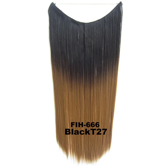 24inch 50grams 100grams Synthetic Hair Extension Gradual Color Brown Gray Blonde String Halo Hairpieces Extensions 50g-BlackT27