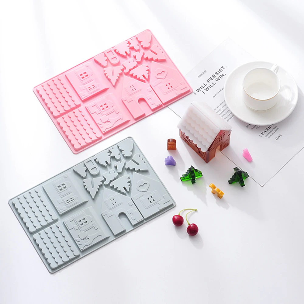 New 3D Christmas House Silicone Molds Chocolate Plaster Sugarcraft Baking Mould Fondant Cake Decorating Tools afbeelding