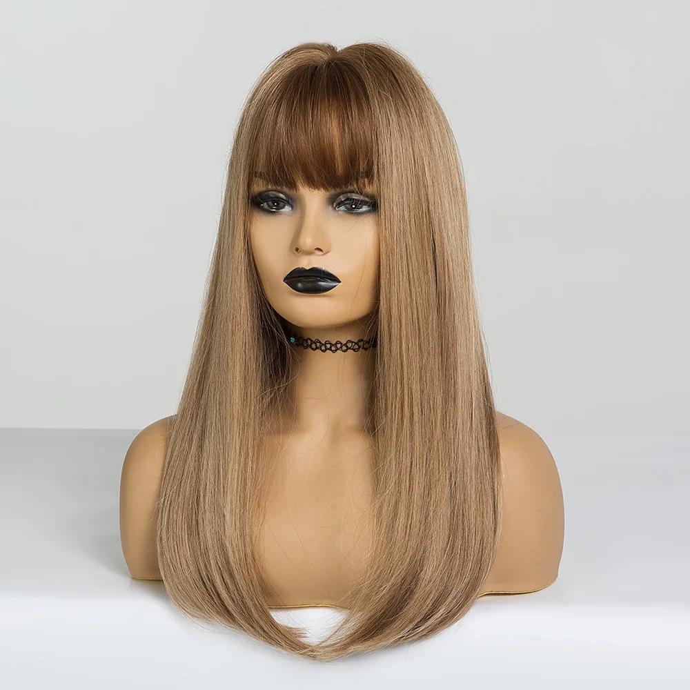 EASIHAIR Long Straight Wigs With Bangs Synthetic Wigs For Black Woman High Density Natural Hair Heat Resistant Cosplay Wigs