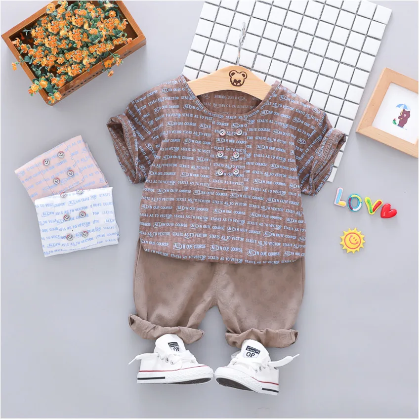 Новая Летняя Повседневная однотонная детская одежда для малышей футболка+ штаны, 2 предмета, комплект одежды высокого качества для мальчиков и девочек 0-4 лет