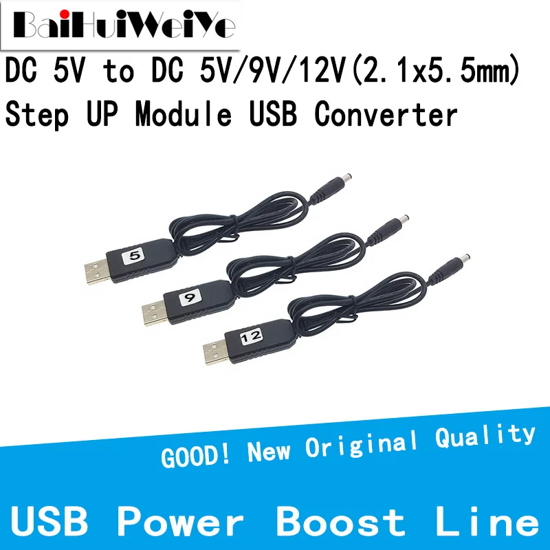 Power adapter power supply module USB Power Boost Line DC 5V to DC 5V 9V 12V Step UP Module USB Converter Adapter Cable 2.1x5.5mm 2.1*5.5mm Plug Length 1m