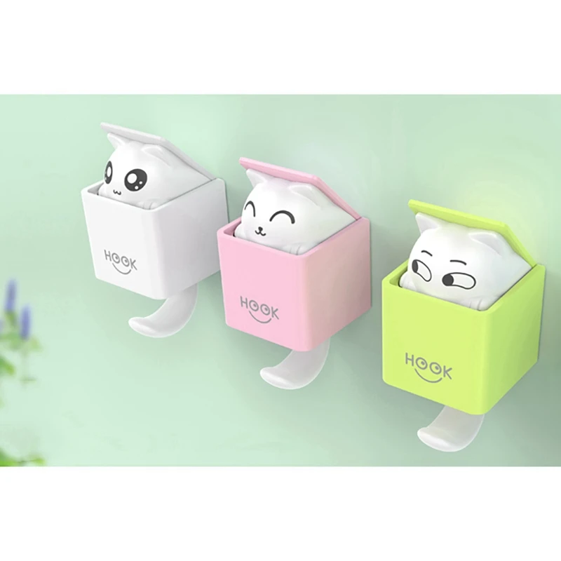 

Cartoon Cat Decorative Hooks Wall Mounted Adhesive Coat Hanger Hat Rack Key Sundries Organizer Home Decoration Accessories