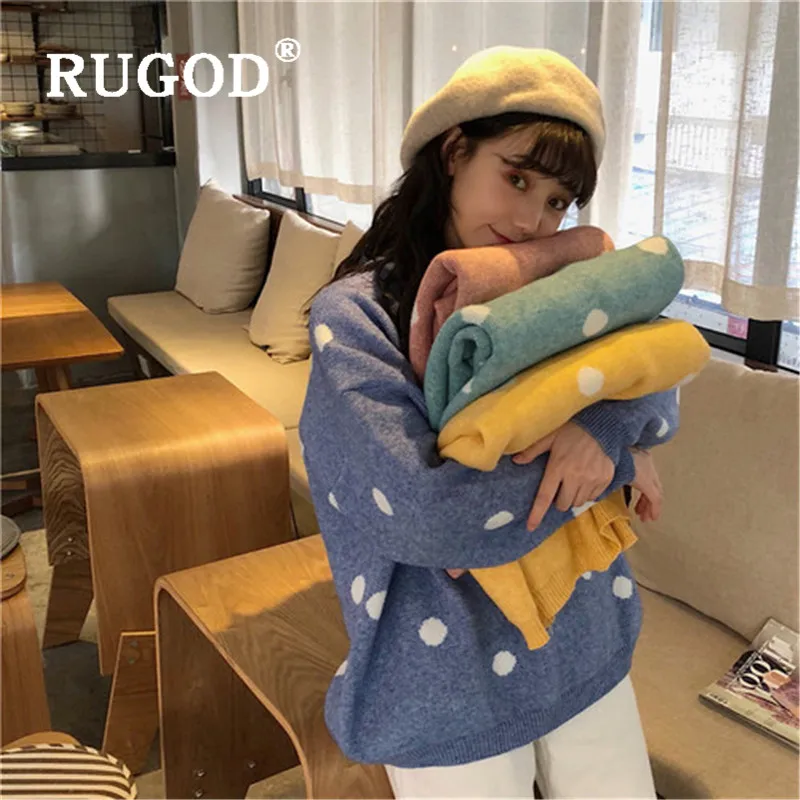 RUGOD Модный женский свитер с принтом в горошек, Harajuku, Повседневный, Осень-зима, теплый, утолщенный, пуловеры для девушек, плюс размер, Свитера 3XL 4XL
