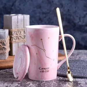 Кружка созвездие чашка Женская керамическая чашка с крышкой Ложка креативная пара чашка рождественские кружки Tazas De ceramic a Creativas - Цвет: Cancer