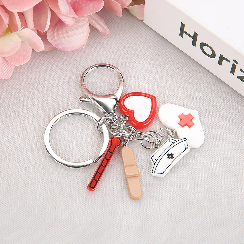 1Pc Handtasche Schlüsselring Mit Puffer Ball Nurse Medical Set Stil Schlüsselbund Rresin Charme Mode Schmuck Geschenke – Detail 7