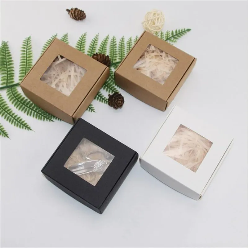 

Surprise Gift Box Kraft Paper With Window Small Jewelry Packaging Love Box Handmade Soap Hollow Gift Box Packaging 5pcs