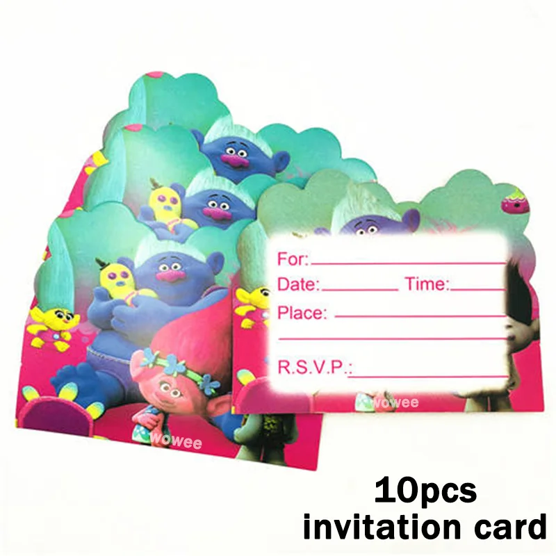 10Invitation Card С персонажами мультфильма "Тролли" принадлежности для тематической вечеринки разлив нефти вечерние рог с юбкой-годе для детей подарок на день рождения украшения принадлежности для тематической вечеринки 6 шт./компл - Цвет: 10Invitation Card