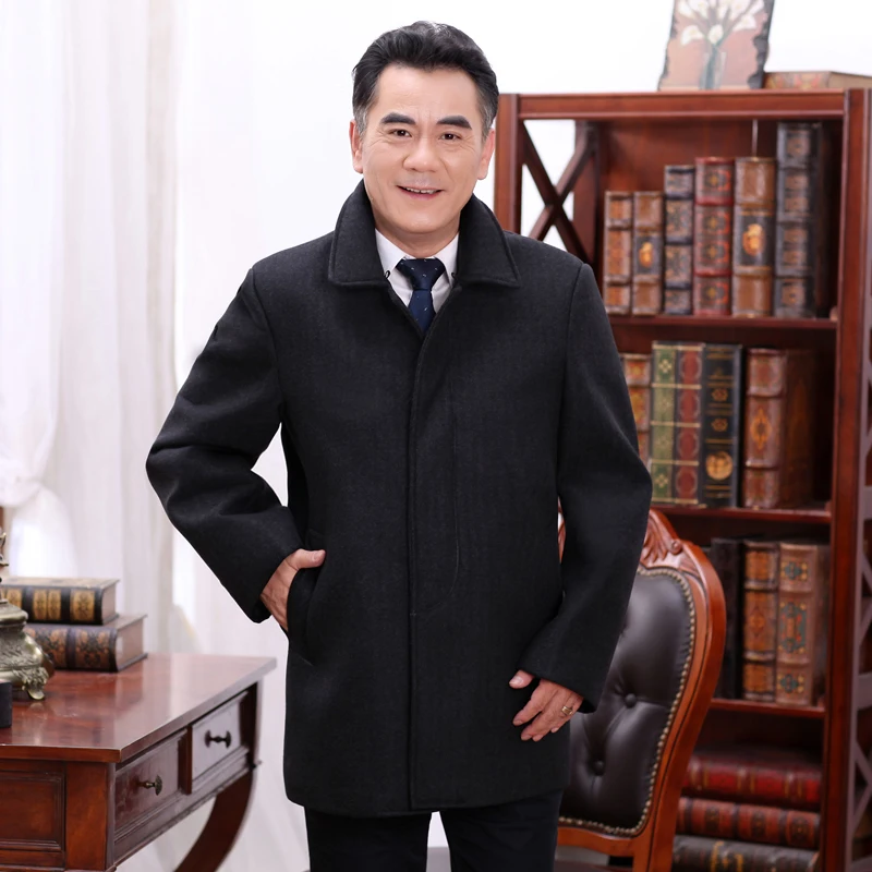 Winter Tweed Coat Men Black Wool Blend Overcoat Mature Man Fur Collar Single-breasted Woolen Jacket Elegant Thermal Clothings Winter Tweed Coat Men Black Wool Blend Overcoat Mature Man Fur Collar Single-breasted Woolen Jacket Elegant Thermal Clothings