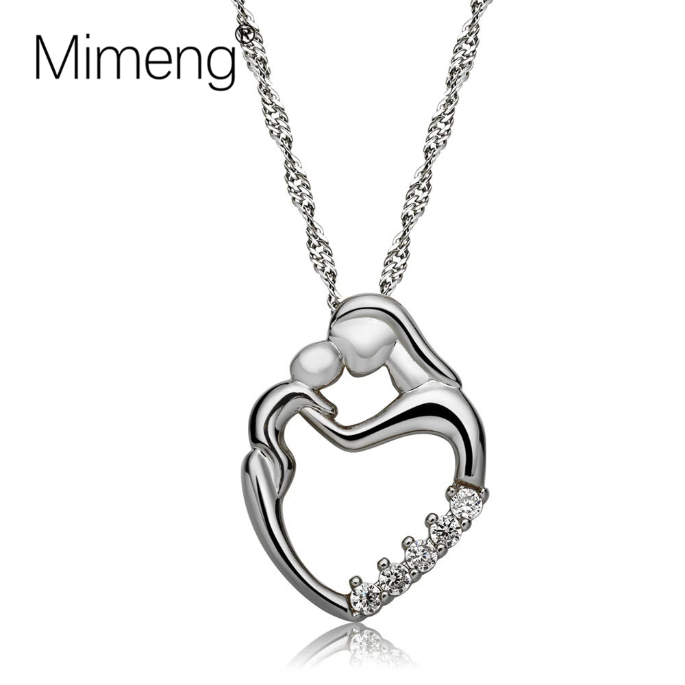 Mimeng Womens Creative Necklace Heart-shaped Micro-Zircon Mother And Child Pendant Best Gift For You Mather Wife | Украшения и