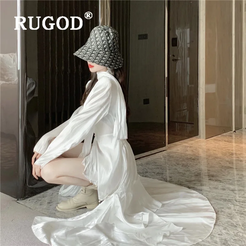 RUGOD, Осень-зима, стиль, яркие белые элегантные вечерние платья с лентами, женская одежда с шарфом, мода