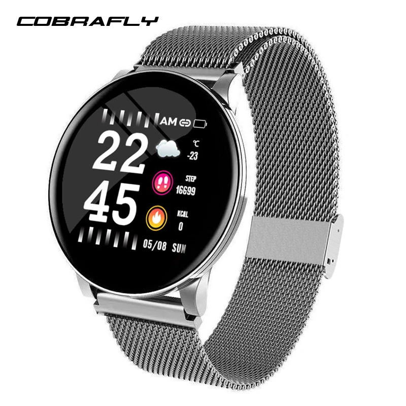 Смарт часы Cobrafly W8 со стальной полосой IP67 водонепроницаемые фитнес трекер для