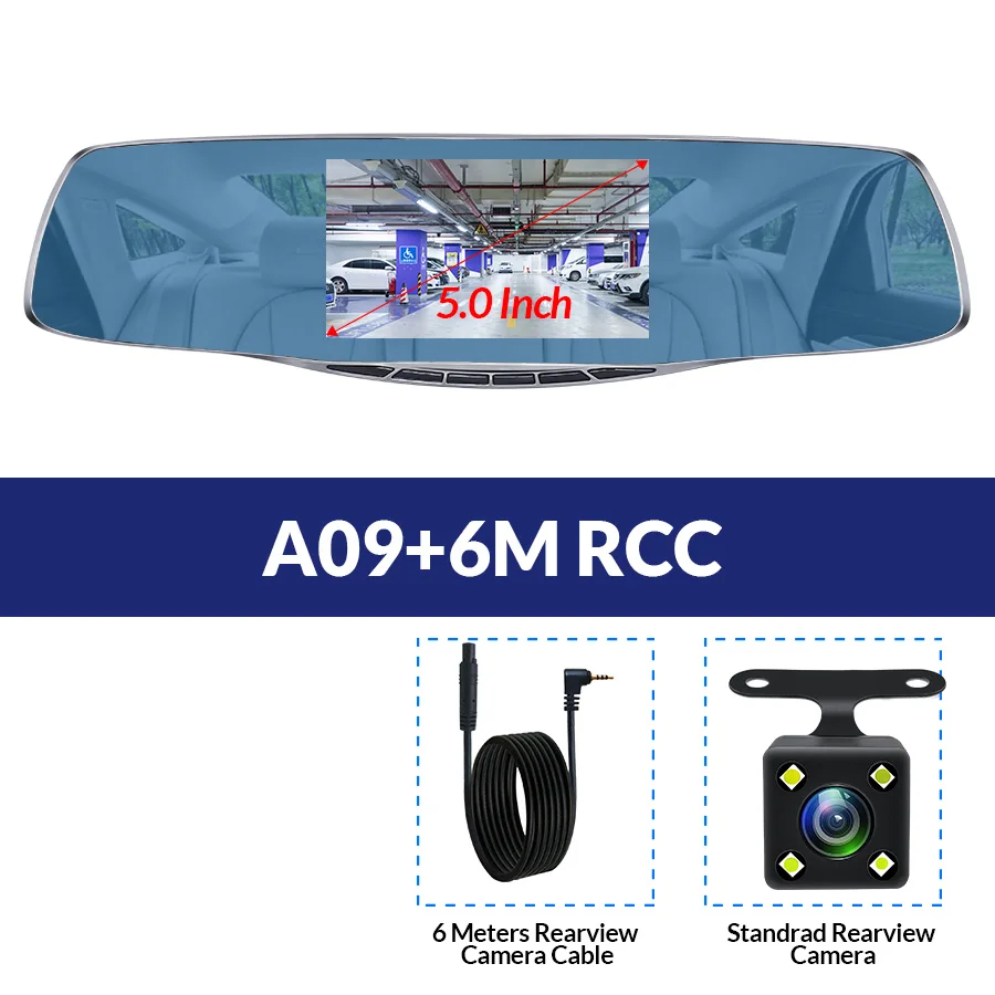 A09-6M RCC Новинка Full HD 1080P автомобильная Dvr камера Авторегистратор 5 дюймов Зеркало заднего вида Цифровой видеорегистратор Два объектива Регистратор Видеокамера - Название цвета: A09-6M RCC