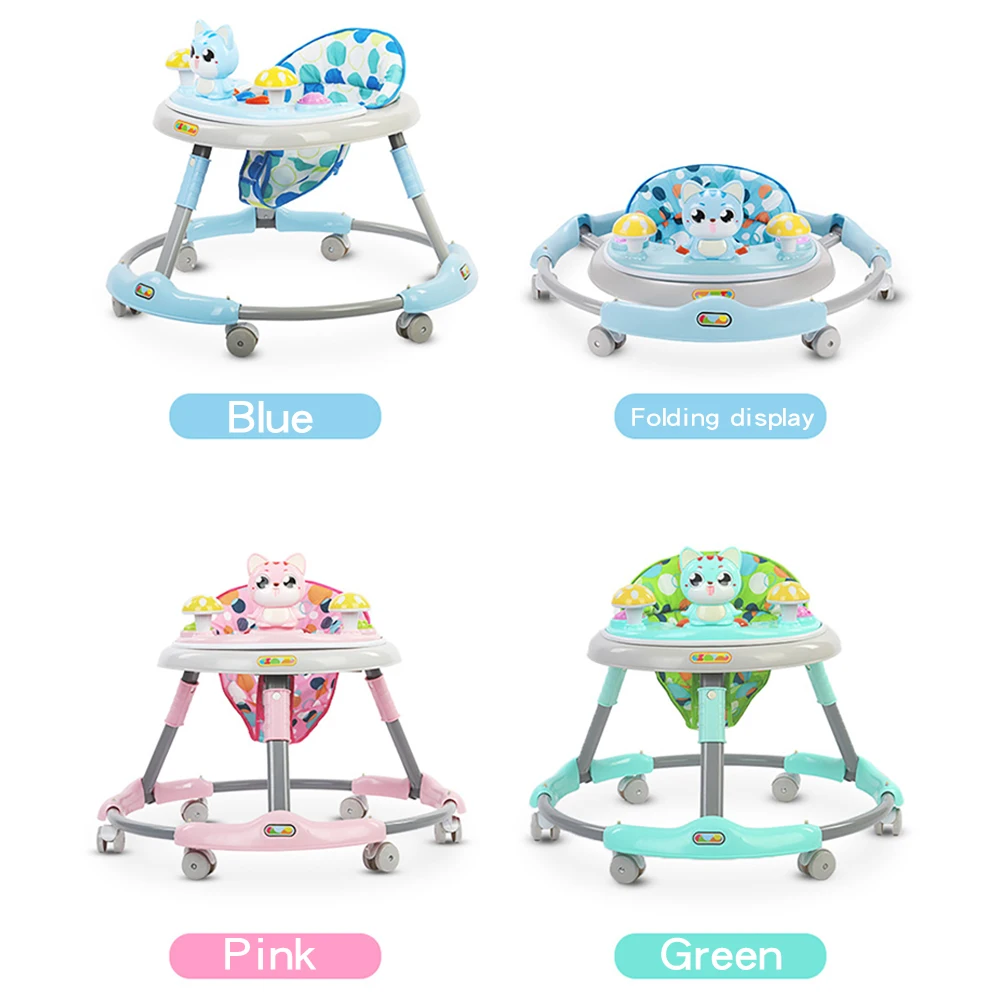 Baby Walker with Wheel 6-12 Months Baby Learn Walker Multifunction Anti Rollover Foldable Walker with Music Kids Car