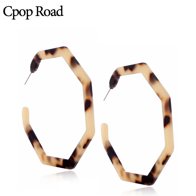 Cpop Leopard Geometric Acrylic Hoop Earrings for Women Trendy Elegant Acetate Resin Fashion Hoops Steel Jewelry 2019 | Украшения и